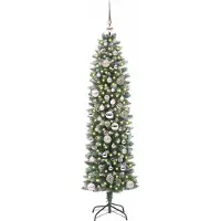 vidaXL Kunstmatige slanke kerstboom Groen en Wit 150 cm