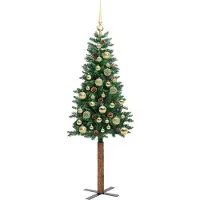 vidaXL Slanke Kerstboom Groen 150 cm PVC en massief dennenhout