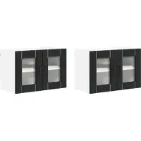 vidaXL Wandglas Kasten LUCCA 2 st Zwart Bewerkt hout