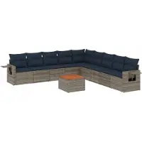 vidaXL 10-delige tuinbankset met kussens, grijs polyrotan