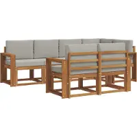 vidaXL Buiten bank set met kussen 7 pcs Natuurlijk en Licht Grijs