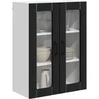 vidaXL Wandglas Kasten LUCCA Zwart 60 x 31 x 80 cm Bewerkt hout