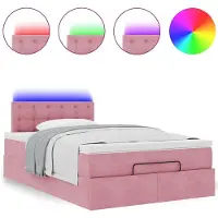 vidaXL Ottoman bed met matras en LED's 120x200cm fluweel roze