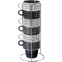 Secret De Gourmet Keramische Koffiemok Set met Metalen Rek - 6 stuks, 260 mL, Grijs
