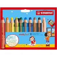 Stabilo woody 3 in 1 - Multi Talent Kleurpotloden - Etui Met 10 Kleuren + Puntenslijper