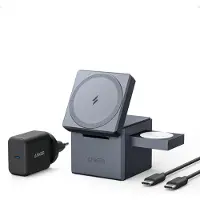Anker 3-in-1 Cube Oplader - 15W Draadloos Opladen - Compact en Opvouwbaar Ontwerp - Inclusief 30W USB-C Adapter - Zwart