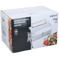 Alpina houtskoolbarbecue - Draagbare barbecue met handvat - Campingbarbecue met ventilatie en vergrendelingsclip - Compacte houtskoolbarbecue 38 x 30 x 19 cm - Roestvrij staal