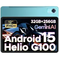 Doogee Tab E3+ Android 15 tablet, 12 inch FHD+, met sim-kaartsleuf, Helio G100 octa-core AI, 90 Hz gaming, 32GB+256GB/2TB, 8800 mAh, 7,5 mm ultra-dun, vier luidsprekers, Face ID, blauw
