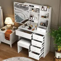 Sonstiges Make-uptafel met LED-verlichting en spiegel met schuifmechanisme, wit, 36x80x131 cm