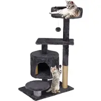 Springos Kattenboom - - 4 niveaus - Pluchen huis - Sisalpalen - 87 cm