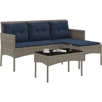 vidaXL Tuinbank Set 2 st Grijs en Marineblauw poly rattan