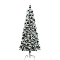 vidaXL Kunstmatige Hinged Kerstboom 300 LED's Groen en Wit 180 cm