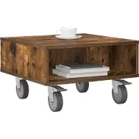 vidaXL Bijzettafel met wielen Rook Eiken 50,5 x 50 x 30 cm