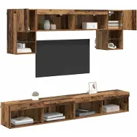 vidaXL TV-meubels voor aan de muur, met LED-verlichting, 6 stuks, gemaakt van gerecycled hout en houtvezel