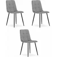 Leobert Fauteuil - - Kara - Lichtgrijze fluweelstof / Zwarte poten - 45 x 50,5 x 87 cm - Set van 3