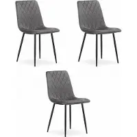 Leobert Set van 3 Eetkamerstoelen TURIN Donkergrijs – Velvet Bekleding, Modern, Ergonomisch Design, Zwarte Metalen Poten, Max. 120 kg