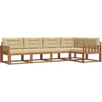 vidaXL Buiten bank set met kussen 5 pcs Natuurlijk en Beige