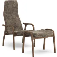Swedese Lamino Fauteuil Met Voetenbank Natuurlijk Gelakt Hout / Shapenvacht - Fauteuils Walnoot Sahara - 23001|V1155