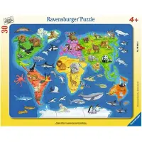 Ravensburger puzzel wereldkaart dieren - educatief kartonnen speelgoed.