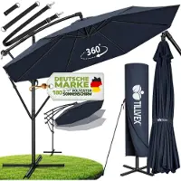 Tillvex Parasol Ø 350 cm met zwengel + hoes + windbescherming | Zweefparasol met standaard | Tuinscherm UV-bescherming | Aluminium Zonnescherm | Waterdicht Marktscherm