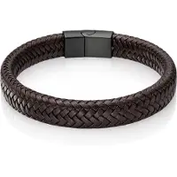 LGT JWLS Gevlochten Leren Armband Heren Edelstaal Sluiting Bruin Zwart-22cm