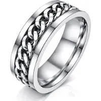 LGT JWLS Stalen herenring met Cubaanse ketting Zilver-21mm