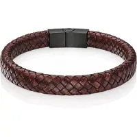 LGT JWLS Gevlochten Leren Armband Heren Edelstaal Sluiting Bruin-20.5cm
