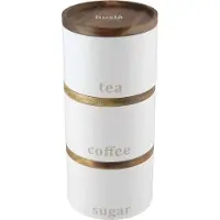 Husla - Keukencontainer Set - Wit - Staal en Acacia - Stapelbaar