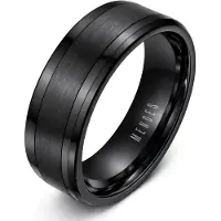 Mendes Wolfraam heren ring zwart geborstelde streep 8mm-22mm