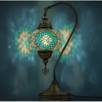 Halay Mozaïek Zwanenhals Lamp, handgemaakte nachtlamp in Tiffany-stijl, Marokkaanse tafellamp voor slaapkamer en woonkamer, turquoise