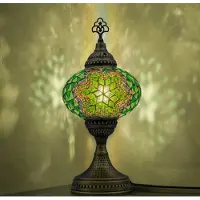 Halay Mozaiek Lamp Handgemaakt Tafellamp - Nachtlampje Groen - 1 stuk - Uniek design met messing basis