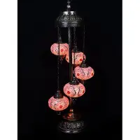 Halay Turkse mozaïekvloerlamp, handgemaakt in roze, met 5 lampen – Marokkaanse oosterse lamp voor sfeer en warmte