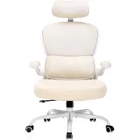 COMHOMA - Bureaustoel Ergonomisch - Met 3D Steunen en Inklapbare Armleuning - Beige