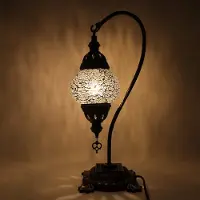 Halay Turkse Lamp - Mozaïek Lamp - Tafellamp - Zwanenhals - Marokkaanse Lamp - Oosterse Lamp - Boog model - Ø 12 cm - Hoogte 43 cm - Authentiek - Handmade - Kleurrijk -