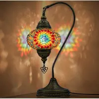 Halay Mozaiek Lamp - handgemaakte tafellamp - E14 - dik glas en messing basis - Marokkaanse stijl