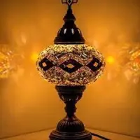 Halay Mozaïek Lamp - Tafellamp Geel - Ø 13 cm - Hoogte 34 cm - Handgemaakt en Authentiek