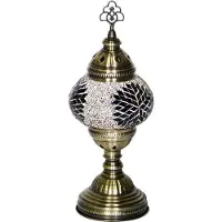 Halay Oosterse mozaïek tafellamp, bruin, 30 cm hoog, 13,5 cm diameter, E14 fitting, handgemaakt, uniek ontwerp