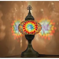 Halay Mozaïek tafellamp, handgemaakt nachtlampje, Turks-Arabische Tiffany-lamp, Marokkaanse decoratie voor slaapkamer en kantoor, regenboogkleuren
