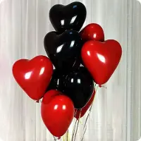 Jumada 's - 10 Hartjes Ballonnen - Rood Zwart - 25cm - ValentijnHuwelijkVerlovingBruiloftJubileum - Romantische Versiering - Latex Ballonnen - New Age Devi