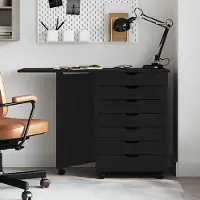Prolenta Maison Exclusive - Rolkast met bureau, model MOSS, zwart, massief grenenhout