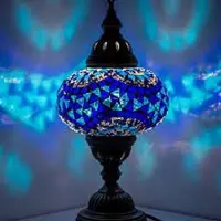 Halay Turkse lamp - mozaïek tafellamp 13 cm blauw - 1 stuk - handgemaakt en uniek