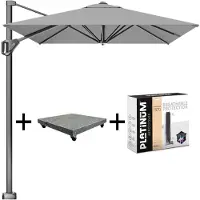 Platinum Voyager T1 zweefparasol 300x200 cm lichtgrijs met 90KG voet en hoes