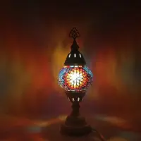 Halay Turkse mozaïeklamp - Handgemaakte tafellamp - Oosterse lamp - Hoogte 42 cm - Diameter 12 cm - Uniek en kleurrijk