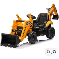 Vrooomy JCB Elektrische Kindertractor 12V 2 tot 6 jaar – Officieel Gelicentieerde Tractor met Werkende Voorlader & Graafmachine – Met Afstandsbediening, Li-ion Accu & 3-puntsgordel – Geel