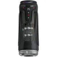 PDX Elite Moto-Bator Pro - geribbelde, verwarmende stootmasturbator (zwart)