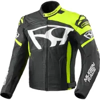 MUGENRACE Aggressore Zwart Wit Fluo Gele Leren Jas Maat 48