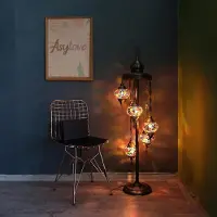Halay Turkse staande lamp met 5 handgemaakte mozaïekglazen bolletjes – Oosterse vloerlamp in diverse kleuren