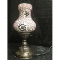Halay Handgemaakte, lila-roze sfeerlamp, tafellamp in de vorm van een peer, Turkse mozaïeklamp, oriëntaalse bureaulamp