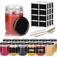 NaiZy Kleine Inmaakpotten - Set Van 12 - Mason Potten - Ronde Potten - Met Metalen Deksel - 240 ml - Mini Luchtdichte Potten - Transparante Inmaakpot - Voor Honing, Kruiden, Jam (Zwart)