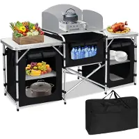 NaiZy 174x46x110cm Campingkeuken, Inklapbare Campingkast, Opvouwbaar Outdoor Keuken, Keukentafel met Werkbladen, Aluminium Keukenkast Set incl. Draagtas en Windscherm,